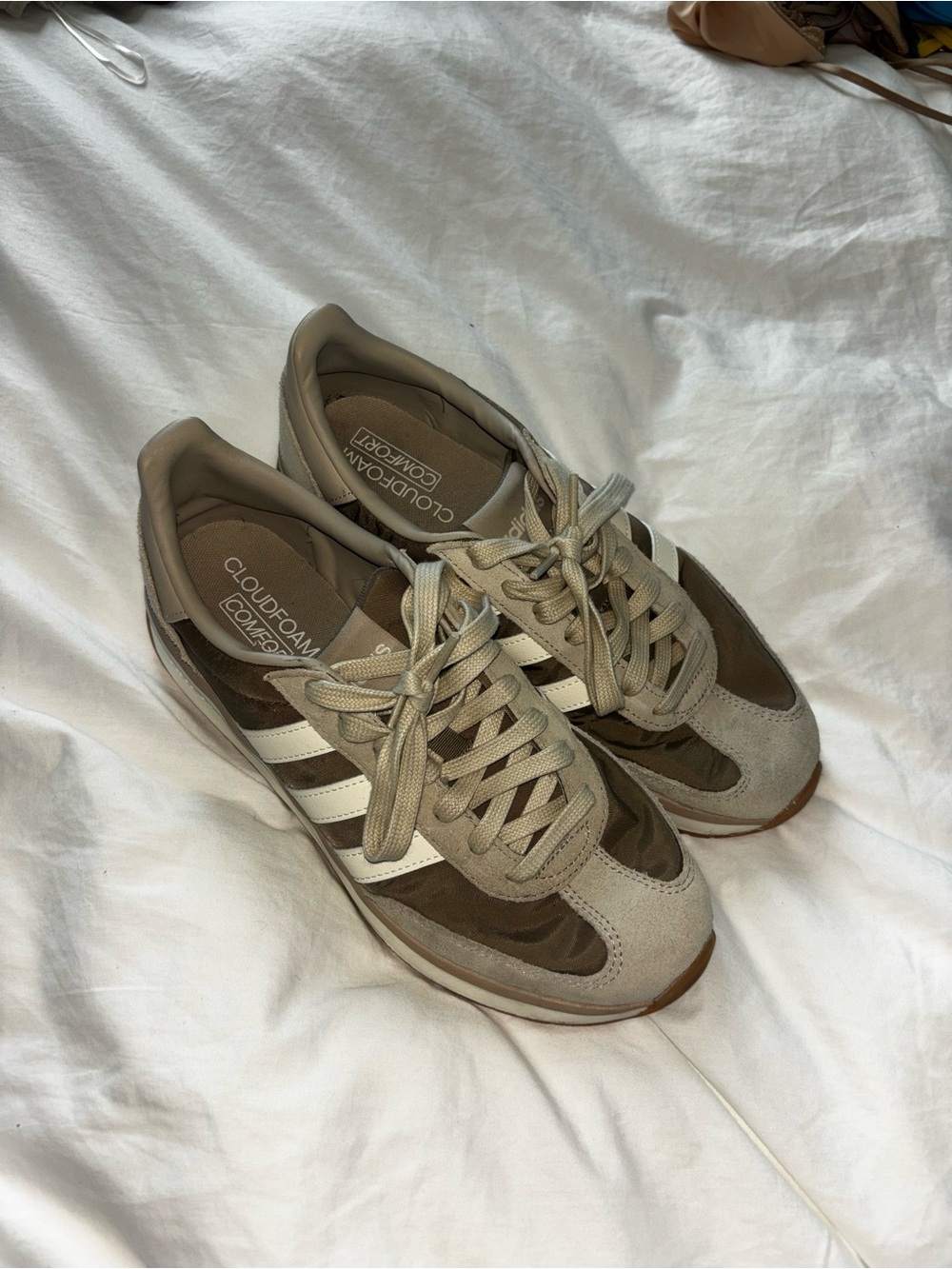 adidas Cloudfoam Women's Neutral Beige and Brown Athletic Sneakers